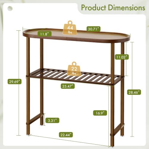 Small Entryway Table Bamboo 30.7", Narrow Hallway Table 2-tier, Slim Console Table with Anti-fall Edge, Sofa Side Table 5min Easy Assembly, Small TV Stand for Bedroom, Indoor Plant Stand, Dark Walnut