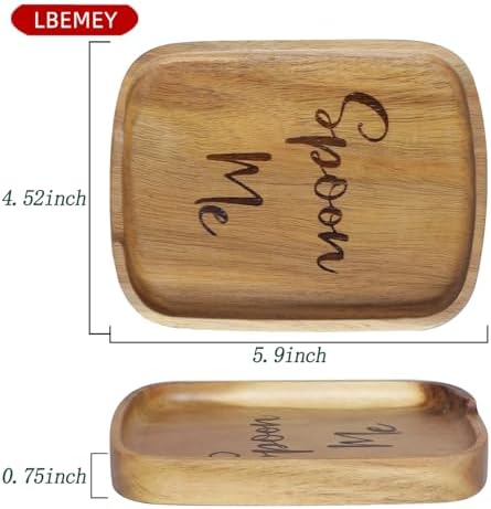 5.9 Inches Acacia Wood Spoon Rest For Stove Top - Smooth Rectangular Wooden Spoon Holder For Kitchen Counter with Non Slip Silicone Feet, Perfect Holder for Spoons, Brown, Labeled "Spoon"