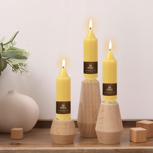 NJAO HOO Natural Beeswax Short Taper Candles 5 Inch Candlesticks Dripless Pure Beeswax Candles for Home Dinner Nontoxic Candles, 4 Pack