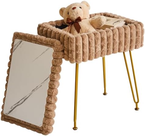 IBUYKE Rectangle Vanity Chair Ottoman, Footrest Stool, Khaki WBD004K