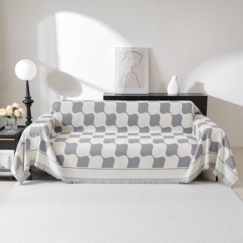 MEETSKY Oversized Couch Cover for Dogs Washable, Jacquard Couch Covers for 3 Cushion Couch Sofa, Sofa Slipcover for Sectional L Shape Chenille Throw Couch for Pets, 91" x 150", Grey Checkerboard