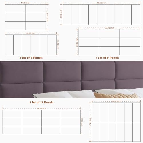 IFNOW Wall Mounted Headboard, Peel and Stick Panels, Dark Purple, Queen