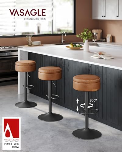 VASAGLE 360° Swivel Bar Stools Set of 4, Height Adjustable, with Storage