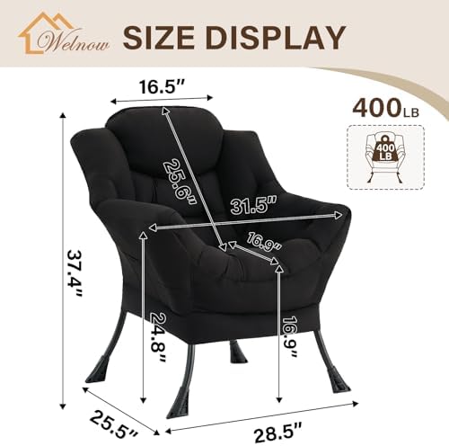 Welnow Lazy Chair for Adults，Modern Reading Accent Chair,Black Single