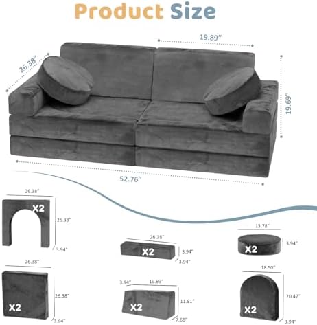 12pcs Modular Kids Play Couch, Convertible Toddler Sectional Sofa