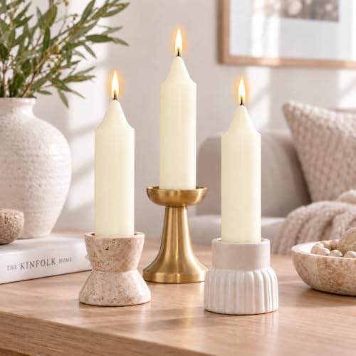 NJAO HOO Ivory Short Taper Candle 5 Inch Candlesticks Unscented Dripless Tapered Candle Set for Home Decor Wedding Party Dinner Candles, 4 Pack