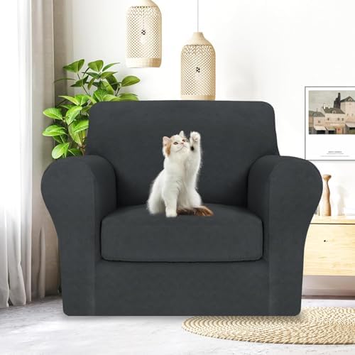 MAXIJIN 2 Piece Chair Covers Chair Slipcover with Arms, Sofa Chair Cover for Living Room Armchair Cover, Stretch Pet Dog Slip Cover for A Chair with 1 Cushion (31"-46", Gray)