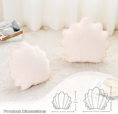 Uvvyui Shell Pillow Seashell Throw Pillow Shell Shaped Decorative Pillows Soft Velvet Sea Shells Pillow Aesthetic Home Decor Sea Ocean Beach Cushion Bed Pillow（Beige, 13x11 Inch）