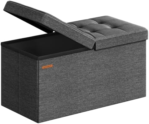 SONGMICS 30 Inches Storage Ottoman, Foldable Bench with Flipping Lid