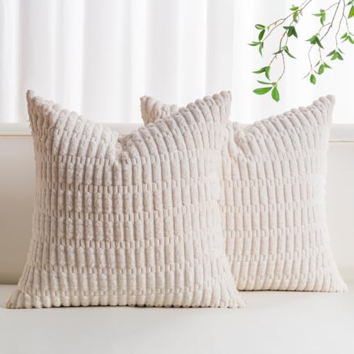 Pack of 2 Corduroy Decorative Throw Pillow Covers 26x26 Inch, Cream White