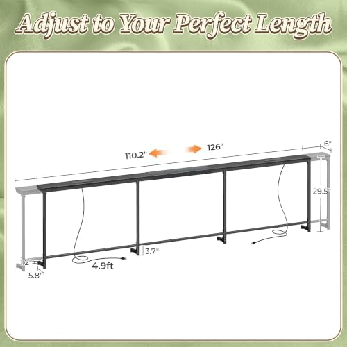Huuger 110.2-133.8'' Extendable Behind Couch Table with Outlets, Black