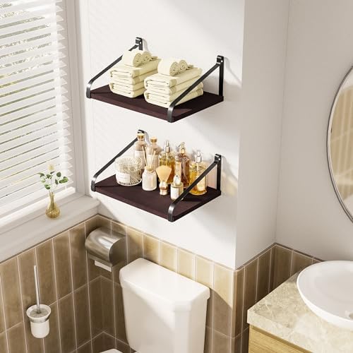 Love-KANKEI Deep Wide Floating Shelves,Solid Wood,16.5"x12",Dark Walnut