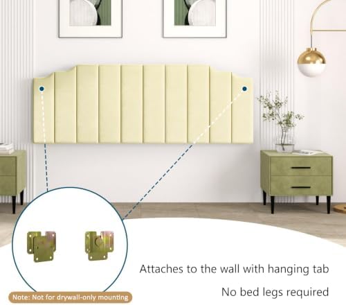 Befurtori King Size Headboard Only, Linen Wall Mount Headboard Pale Yellow
