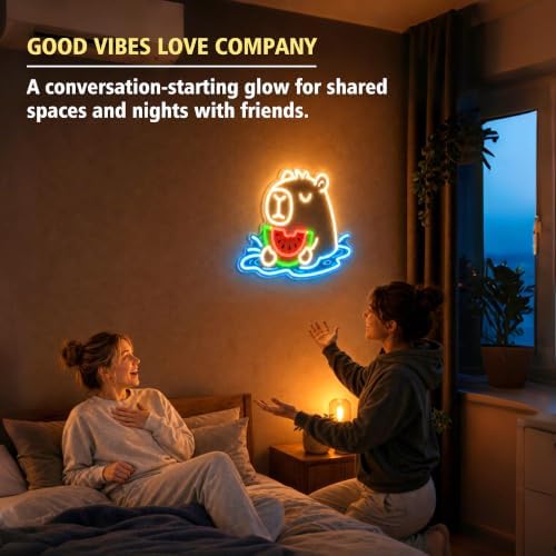 Capybara Neon Sign, Watermelon LED Wall Light for Room Decor