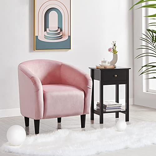 Yaheetech Small 25.5in Wide Velvet Barrel Accent Chair Bedroom, Pink