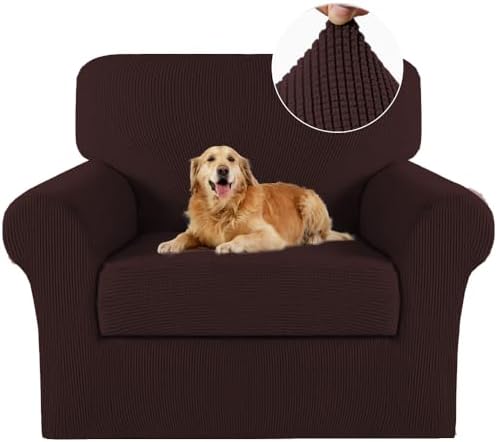 Turquoize 2 Piece Chair Covers Chair Slipcovers for Living Room Armchair Sofa Covers Chair Couch Cover with Arms Washable Furniture Protector for Chairs Feature Thick Jacquard Fabric (Chair, Brown)