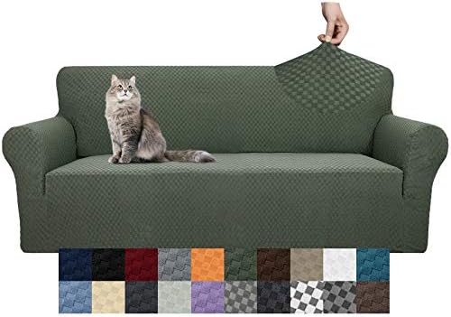 YEMYHOM Couch Cover Latest Jacquard Design High Stretch Extra Large Sofa Covers Pet Dog Cat Proof Oversized Slipcover Non Slip Magic Elastic Furniture Protector (XL Sofa, Army Green)