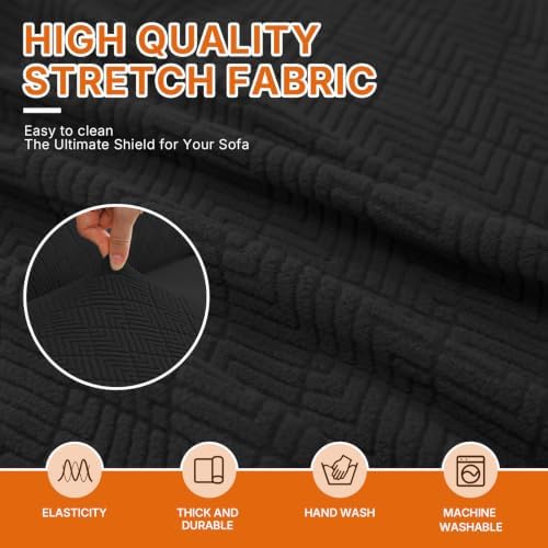 XINEAGE Stretch 2 Seater Slipcover, Non-Slip Pet Couch Cover,Black