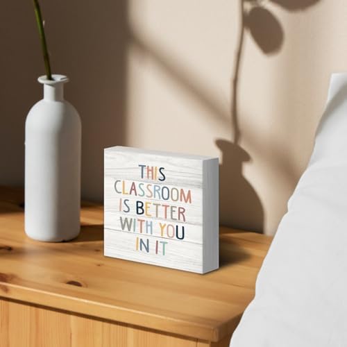 Boho Classroom Decor Inspirational Wood Box Sign Desk Decor 5x5, Playroom Nursery Classroom Quote Wooden Block Sign Decorations for Kids Room Reading Room Wall Tabletop Shelf