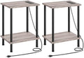 HOOBRO Side Table with Charging Station, Set of 2 End Tables with USB Port and Outlets, Nightstand with 2-Layer Storage Shelves for Small Spaces, Living Room, Bedroom, Greige and Black BG09UBZP201