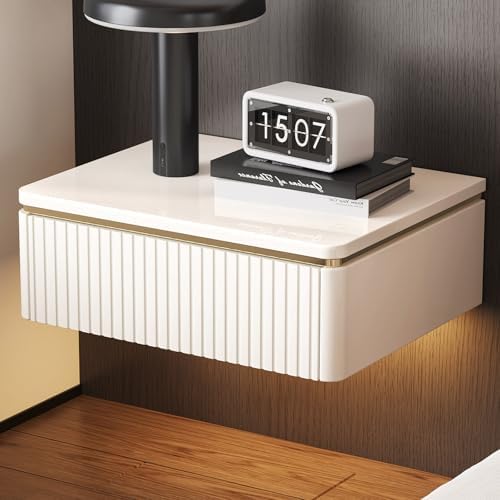 Guyii Floating Nightstand, Cream White, Modern Small