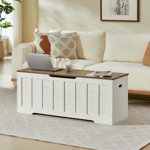 VANKILEY 47.2" Storage Chest Extra Large, Storage Bench.(White+Brown)