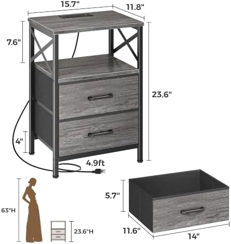 Huuger Night Stand with Charger Station, USB-C Port, End Table