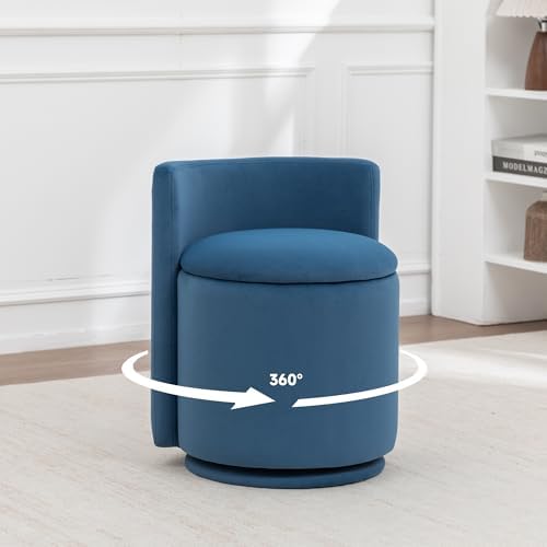 MINCETA Vanity Chair with Storage, 360° Swivel Accent Chair, Blue