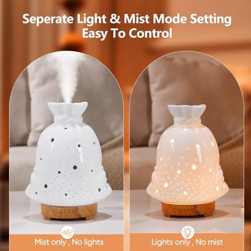 160ML Ceramic Diffuser for Essential Oils Lucky Bag Aromatherapy Diffuser Ultrasonic Cool Mist Humidifier with Intermittent Mist Modes Waterless Auto Off for Room Office