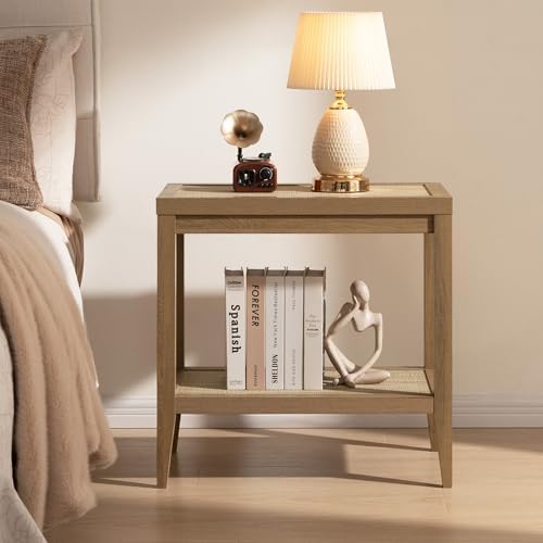 SICOTAS Rattan Side Tables Living Room Table, End Table with Storage