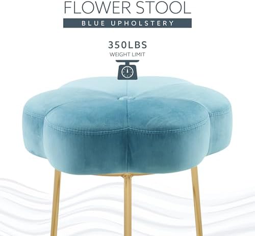 Linon Talulah Light Blue and Gold Vanity and Accent Stool