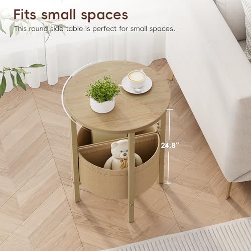 Vagusicc Small Round Side Table End Table, Tall Accent Table with Storage Basket, Set of 2 Half Round Tables Half Moon Tables, Coffee Bedside Tables, Modern Nightstand for Living Room Bedroom,Natural