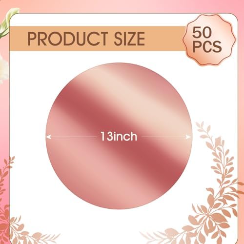 KesaPlan 50PCS Round Rose Gold Placemats, Disposable Paper Chargers Plate
