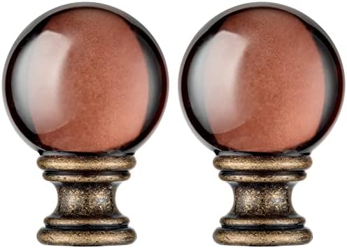2 Pack Crystal Lamp Finial Cap with Antique Brass Finish Base, 2 Inches Tall, Ball Shaped Tawny Glass with Screw Knob Base, Decoration Accessories for Table and Floor Lamps Shade Top