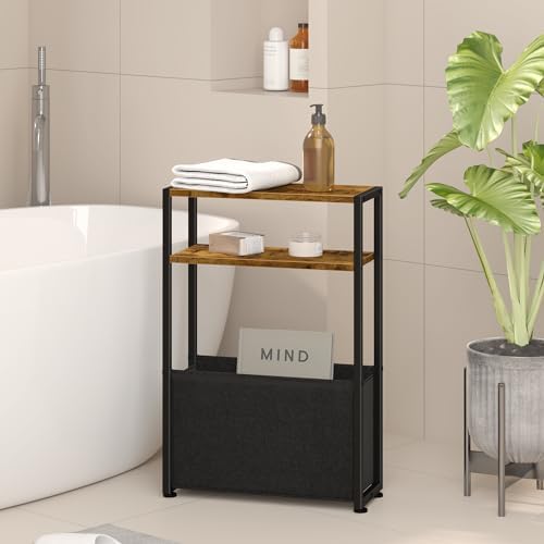 Leomonio Narrow Side Table, Slim Night Stand with Magazine Rack