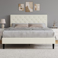 HOMBCK Queen Bed Frame with Adjustable Headboard, Cream