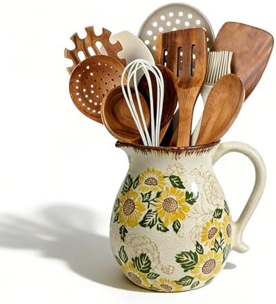 6.1" Sunflower Ceramic Vintage Farmhouse Utensil Holder for Kitchen Counter