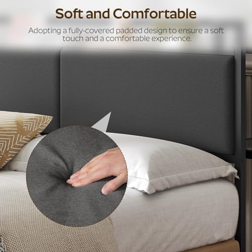 YATINEY King Headboard Only with Storage, Upholstered Head Board with Charging Station, Height Adjustable, Sturdy and Stable, Vintage Style, Black