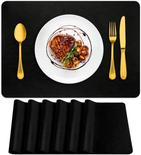 ADRIMER Fall Placemats Set of 6, Heat Resistant Faux Leather, Black