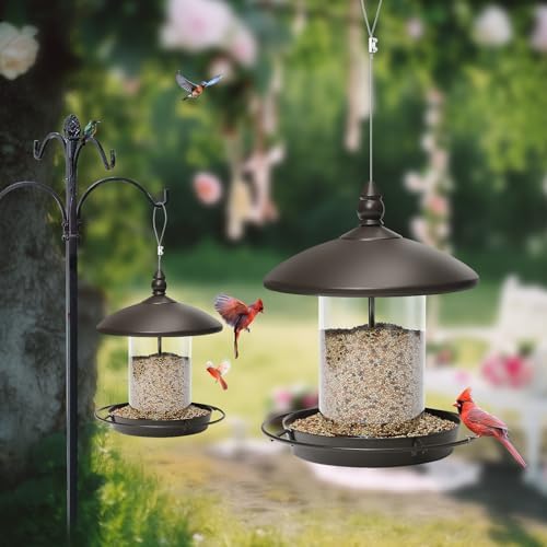 Pack of 2 - Metal Roof Bird Feeder for Backyard Birds, Bronze.