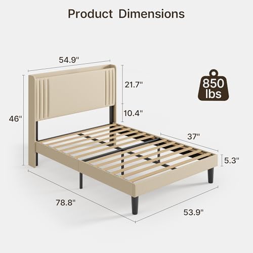 Gizoon Full Bed Frame with Charging Station and LED Lights