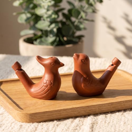 2Pcs Bird Water Whistles, Warbler Bird Caller Purple Clay Pottery