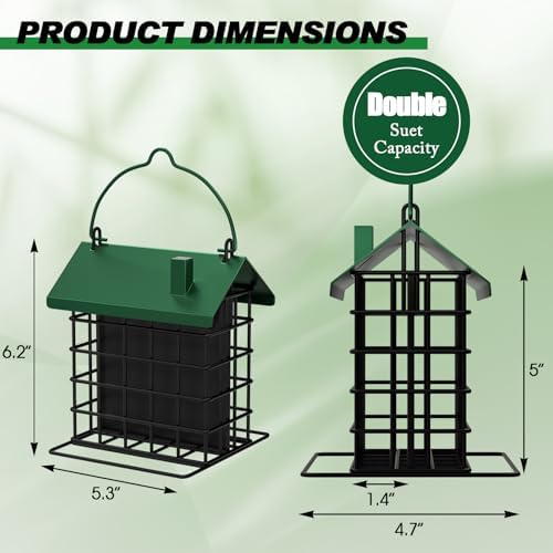 Gbekery All-Metal Double Suet Bird Feeder for Outdoors Hanging, Green Roof