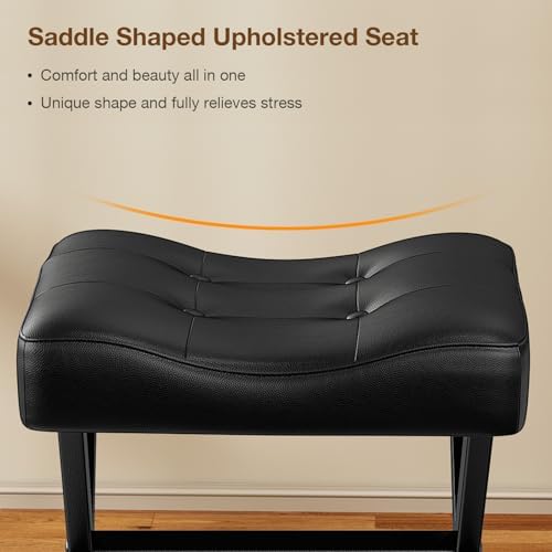Memobarco 18-Inch Large Leather Vanity Stool Chair, Black Makeup Stool