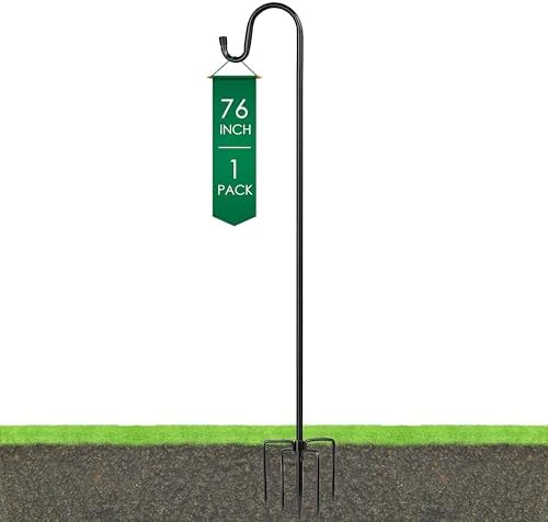 Ottsuls Shepherd Hooks with 5 Prongs Base for Outdoor - 76 Inch Adjustable Bird Feeder Pole for Outside Hanging, Garden, Hummingbird Feeder, Plant Baskets, Solar Light Lanterns, Wedding Decor (1 Pack)