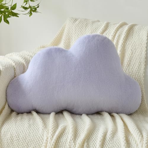 Cloud Pillows, Decorative Throw Pillow with Soft Plush for Couch Bed, Cloud Shaped Pillow Room Decor with Fluffy Faux Rabbit Fur for Living Room Bedroom (Lavender Purple, 14.5x22.4 Inches)