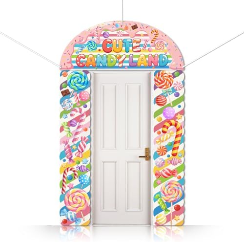 CUTHOLLOW 3Pcs Cute Candyland Decorations Porch Sign Banner