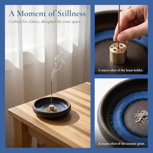 6 Inch Japanese Incense Holder for Stick,Ceramic Handmade Brown