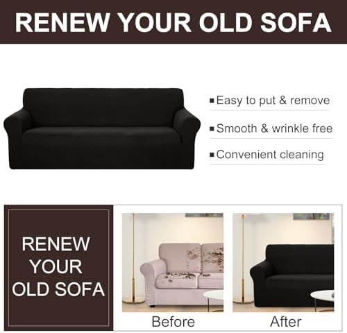 U-NICE HOME Stretch Couch Cover Slipcover for 3 Cushion Sofa, Black