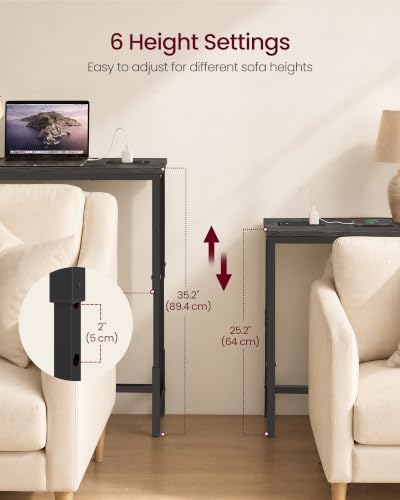 VASAGLE 78.7"Console Table, 25.2-35.2"Height Adjustable, with Power Outlet